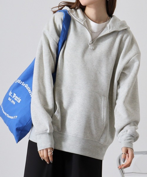 FUNALIVE(ファンアライブ)の「Fleece-lined half-zip hoodie / 裏起毛ハーフジップパーカー フーディー unisex(スウェット・メンズ・ブラック/オートミール/ヘザーチャコール/グレイッシュベージュ・M/L/XL)」の3枚目の写真