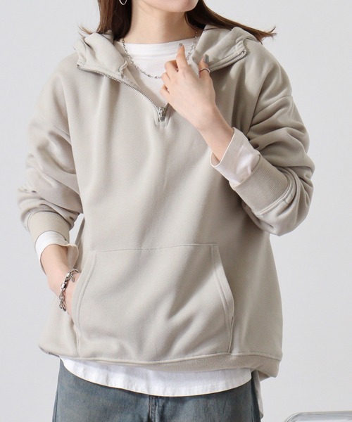 FUNALIVE(ファンアライブ)の「Fleece-lined half-zip hoodie / 裏起毛ハーフジップパーカー フーディー unisex(スウェット・メンズ・ブラック/オートミール/ヘザーチャコール/グレイッシュベージュ・M/L/XL)」の4枚目の写真