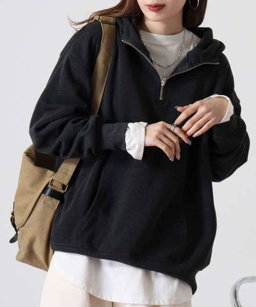FUNALIVE(ファンアライブ)の「Fleece-lined half-zip hoodie / 裏起毛ハーフジップパーカー フーディー unisex(スウェット・メンズ・ブラック/オートミール/ヘザーチャコール/グレイッシュベージュ・M/L/XL)」の17枚目の写真
