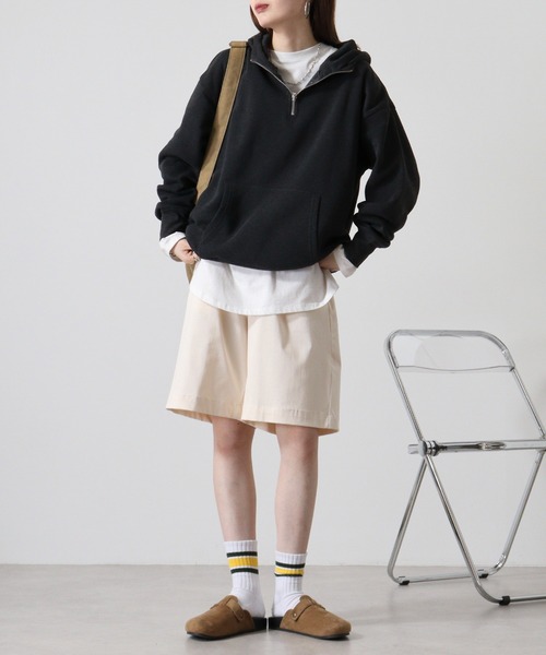 FUNALIVE(ファンアライブ)の「Fleece-lined half-zip hoodie / 裏起毛ハーフジップパーカー フーディー unisex(スウェット・メンズ・ブラック/オートミール/ヘザーチャコール/グレイッシュベージュ・M/L/XL)」の19枚目の写真
