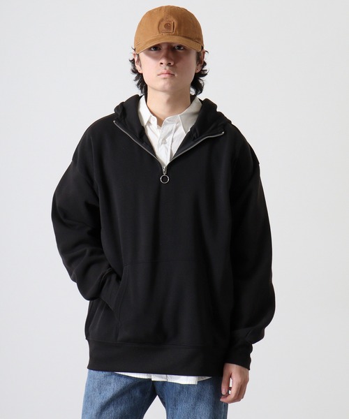 FUNALIVE(ファンアライブ)の「Fleece-lined half-zip hoodie / 裏起毛ハーフジップパーカー フーディー unisex(スウェット・メンズ・ブラック/オートミール/ヘザーチャコール/グレイッシュベージュ・M/L/XL)」の5枚目の写真