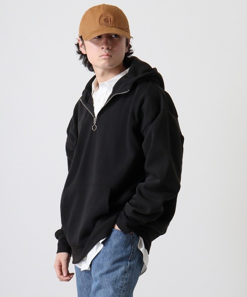 FUNALIVE(ファンアライブ)の「Fleece-lined half-zip hoodie / 裏起毛ハーフジップパーカー フーディー unisex(スウェット・メンズ・ブラック/オートミール/ヘザーチャコール/グレイッシュベージュ・M/L/XL)」の6枚目の写真