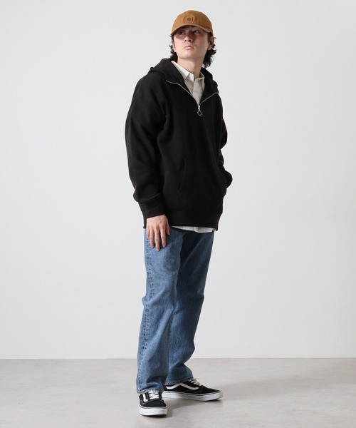 FUNALIVE(ファンアライブ)の「Fleece-lined half-zip hoodie / 裏起毛ハーフジップパーカー フーディー unisex(スウェット・メンズ・ブラック/オートミール/ヘザーチャコール/グレイッシュベージュ・M/L/XL)」の8枚目の写真