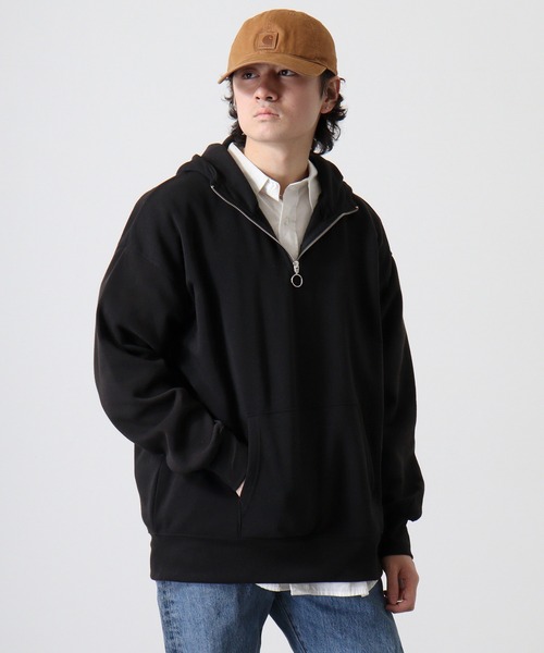 FUNALIVE(ファンアライブ)の「Fleece-lined half-zip hoodie / 裏起毛ハーフジップパーカー フーディー unisex(スウェット・メンズ・ブラック/オートミール/ヘザーチャコール/グレイッシュベージュ・M/L/XL)」の7枚目の写真