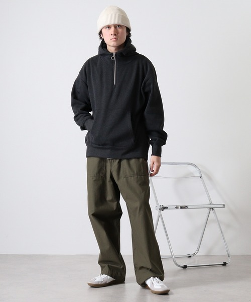 FUNALIVE(ファンアライブ)の「Fleece-lined half-zip hoodie / 裏起毛ハーフジップパーカー フーディー unisex(スウェット・メンズ・ブラック/オートミール/ヘザーチャコール/グレイッシュベージュ・M/L/XL)」の15枚目の写真
