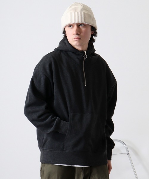 FUNALIVE(ファンアライブ)の「Fleece-lined half-zip hoodie / 裏起毛ハーフジップパーカー フーディー unisex(スウェット・メンズ・ブラック/オートミール/ヘザーチャコール/グレイッシュベージュ・M/L/XL)」の12枚目の写真