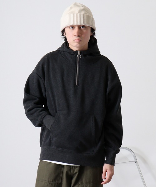 FUNALIVE(ファンアライブ)の「Fleece-lined half-zip hoodie / 裏起毛ハーフジップパーカー フーディー unisex(スウェット・メンズ・ブラック/オートミール/ヘザーチャコール/グレイッシュベージュ・M/L/XL)」の13枚目の写真