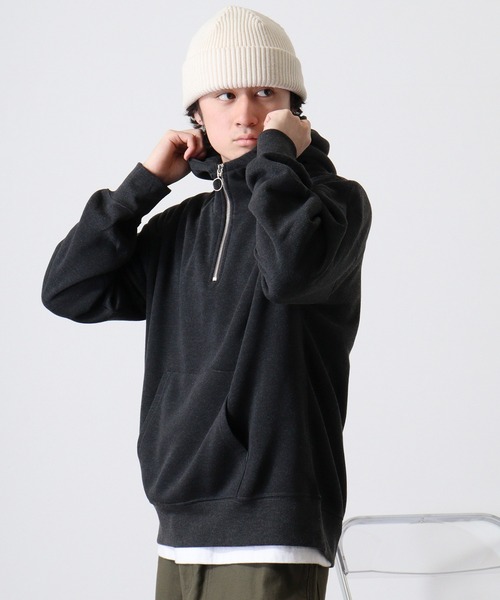 FUNALIVE(ファンアライブ)の「Fleece-lined half-zip hoodie / 裏起毛ハーフジップパーカー フーディー unisex(スウェット・メンズ・ブラック/オートミール/ヘザーチャコール/グレイッシュベージュ・M/L/XL)」の14枚目の写真