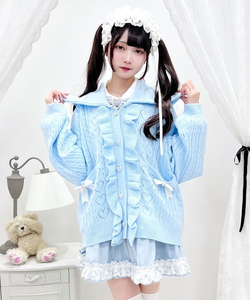 Lovilyn リボンボタンフリルカーディガン　ホワイト Lovilyn（ラヴィリン）の「リボンボタンフリルカーディガン