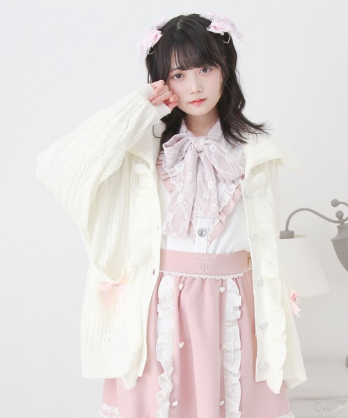 DearMyLove（ディアマイラブ）の「セーラ襟フリルカーディガン（カーディガン/ボレロ・レディース・ホワイト/ホワイト×ブルー/ホワイト×パープル/ホワイト×ピンク・M-L/LL～3L）」の9枚目の写真