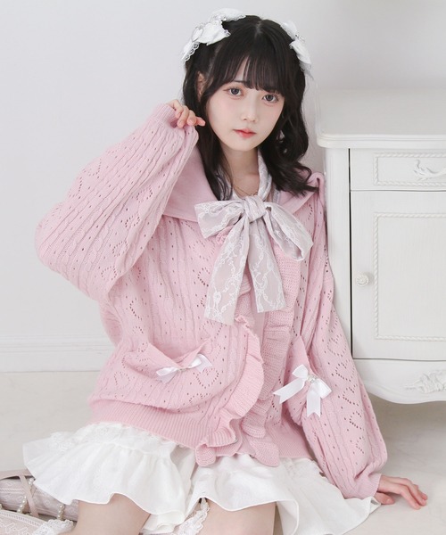 DearMyLove（ディアマイラブ）の「セーラ襟フリルカーディガン（カーディガン/ボレロ・レディース・ホワイト/ホワイト×ブルー/ホワイト×パープル/ホワイト×ピンク・M-L/LL～3L）」の11枚目の写真