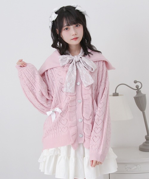 DearMyLove（ディアマイラブ）の「セーラ襟フリルカーディガン（カーディガン/ボレロ・レディース・ホワイト/ホワイト×ブルー/ホワイト×パープル/ホワイト×ピンク・M-L/LL～3L）」の14枚目の写真