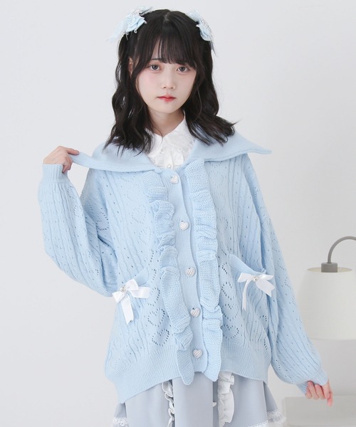 DearMyLove（ディアマイラブ）の「セーラ襟フリルカーディガン（カーディガン/ボレロ・レディース・ホワイト/ホワイト×ブルー/ホワイト×パープル/ホワイト×ピンク・M-L/LL～3L）」の19枚目の写真