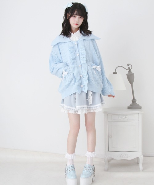 DearMyLove（ディアマイラブ）の「セーラ襟フリルカーディガン（カーディガン/ボレロ・レディース・ホワイト/ホワイト×ブルー/ホワイト×パープル/ホワイト×ピンク・M-L/LL～3L）」の20枚目の写真