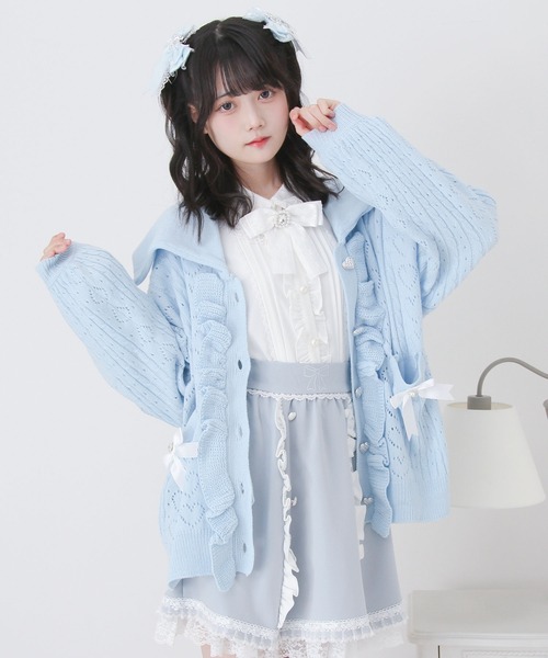 DearMyLove（ディアマイラブ）の「セーラ襟フリルカーディガン（カーディガン/ボレロ・レディース・ホワイト/ホワイト×ブルー/ホワイト×パープル/ホワイト×ピンク・M-L/LL～3L）」の22枚目の写真