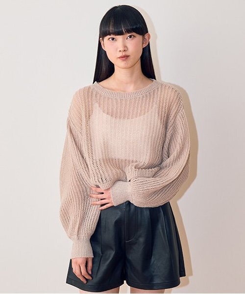 Mi-je(ミジェ)の「メッシュニット【韓国ファッション】(ニット/セーター・レディース・ブルーグレー/ベージュ/チャコール・F)」の1枚目の写真