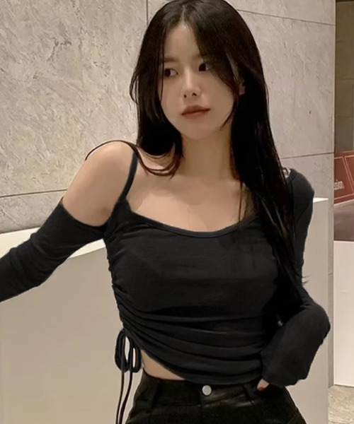 ALTROSE（アルトローズ）の「アシメワンショル シャーリング リボン カットソー 韓国風（Tシャツ/カットソー・レディース・ホワイト/グレー/ブラック・FREE）」の11枚目の写真