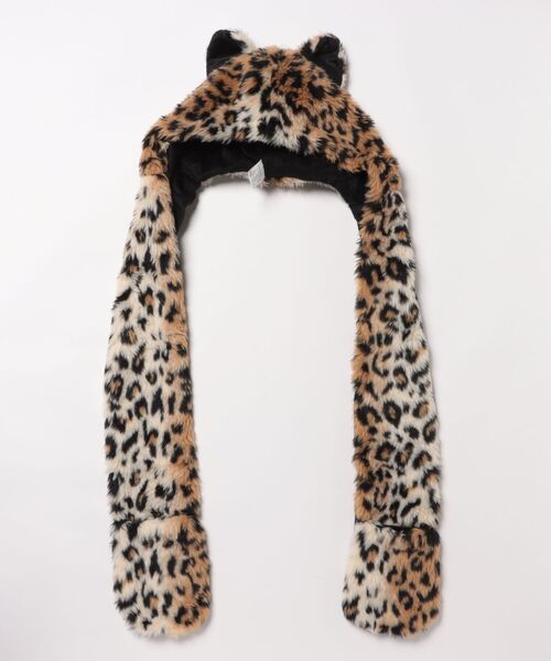 SPINNS（スピンズ）の「ねこ耳ファーマフラー（ニットキャップ/ビーニー・レディース・ホワイト/レオパード/ブラック・ONESIZE）」の3枚目の写真