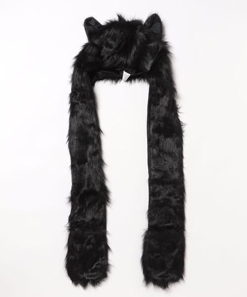 SPINNS（スピンズ）の「ねこ耳ファーマフラー（ニットキャップ/ビーニー・レディース・ホワイト/レオパード/ブラック・ONESIZE）」の2枚目の写真