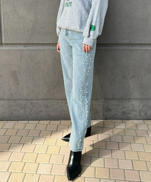 ampm(エーエムピーエム)の「【ampm】パール&ビジューサイドラインデニムパンツ(デニムパンツ・レディース・ブルー・MEDIUM)」の15枚目の写真