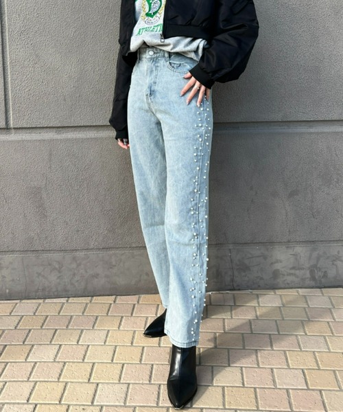 ampm(エーエムピーエム)の「【ampm】パール&ビジューサイドラインデニムパンツ(デニムパンツ・レディース・ブルー・MEDIUM)」の22枚目の写真