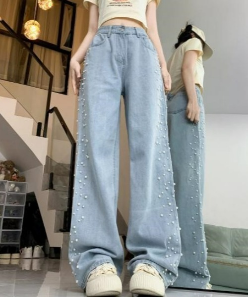 ampm(エーエムピーエム)の「【ampm】パール&ビジューサイドラインデニムパンツ(デニムパンツ・レディース・ブルー・MEDIUM)」の12枚目の写真
