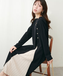 【WEB限定】カットジョーゼットプリーツ切替ワンピース