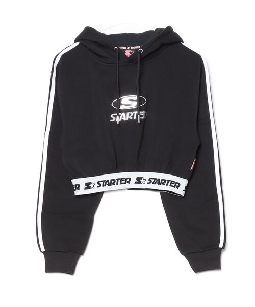 STARTER BLACK LABEL(スターターブラックレーベル)の「STARTER LADYS スウェットショート丈プリントプルパーカー 裏起毛(パーカー・レディース・ブラック/ブラック系その他2/ホワイト系その他2/ホワイト/チャコール/グレー系その他2・M/L)」の4枚目の写真