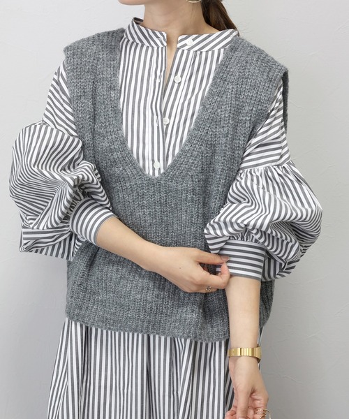 片畦編みミックスヤーンVネックベスト（ベスト）｜Aletta vita（アレッ