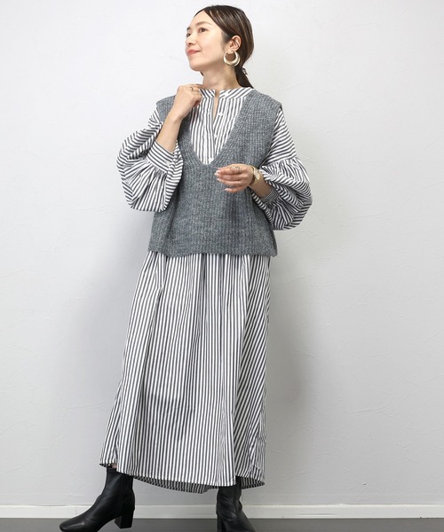 片畦編みミックスヤーンVネックベスト（ベスト）｜Aletta vita（アレッ