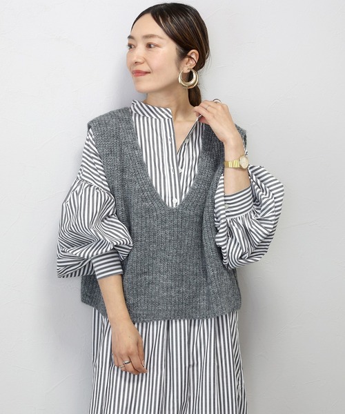 片畦編みミックスヤーンVネックベスト（ベスト）｜Aletta vita（アレッ