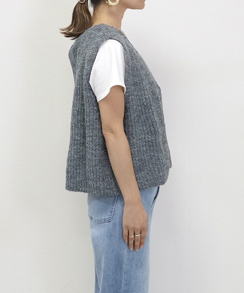片畦編みミックスヤーンVネックベスト（ベスト）｜Aletta vita（アレッ