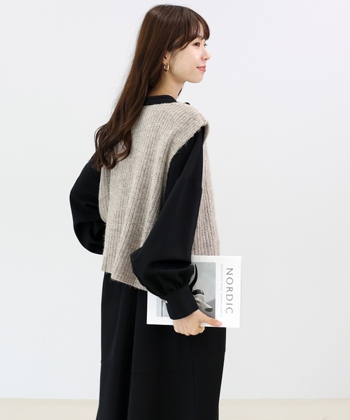 片畦編みミックスヤーンVネックベスト（ベスト）｜Aletta vita（アレッ