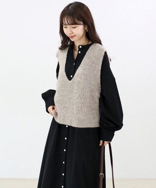 片畦編みミックスヤーンVネックベスト（ベスト）｜Aletta vita（アレッ