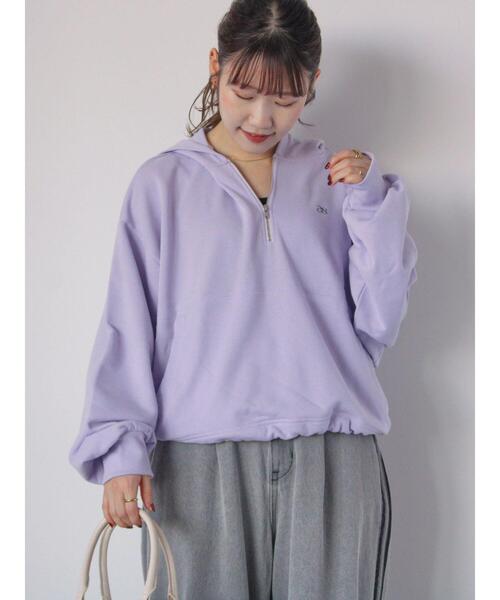 ehka sopo（エヘカソポ）の「ハーフジップショート丈パーカー（Tシャツ/カットソー・レディース・ラベンダー/キナリ/オフホワイト/グリーン・F）」の4枚目の写真