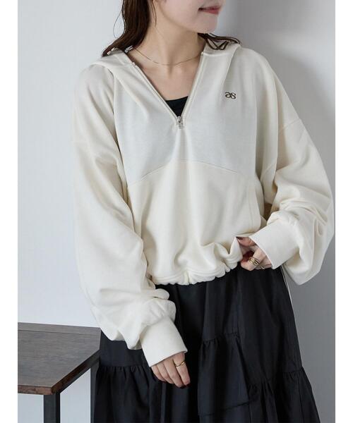 ehka sopo（エヘカソポ）の「ハーフジップショート丈パーカー（Tシャツ/カットソー・レディース・ラベンダー/キナリ/オフホワイト/グリーン・F）」の2枚目の写真