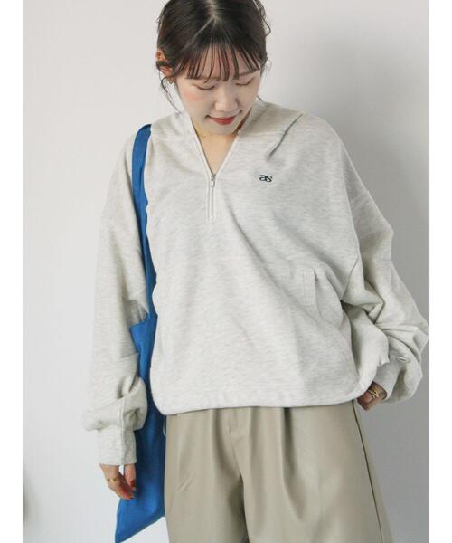 ehka sopo（エヘカソポ）の「ハーフジップショート丈パーカー（Tシャツ/カットソー・レディース・ラベンダー/キナリ/オフホワイト/グリーン・F）」の5枚目の写真