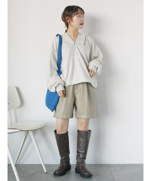 ehka sopo（エヘカソポ）の「ハーフジップショート丈パーカー（Tシャツ/カットソー・レディース・ラベンダー/キナリ/オフホワイト/グリーン・F）」の8枚目の写真