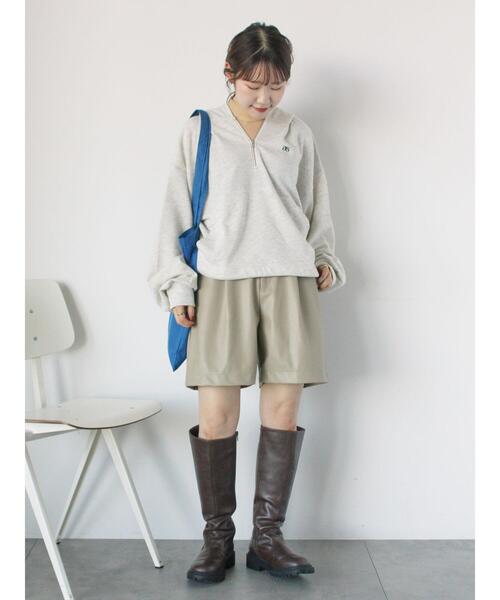 ehka sopo（エヘカソポ）の「ハーフジップショート丈パーカー（Tシャツ/カットソー・レディース・ラベンダー/キナリ/オフホワイト/グリーン・F）」の9枚目の写真