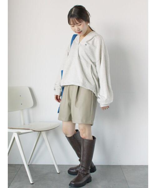 ehka sopo（エヘカソポ）の「ハーフジップショート丈パーカー（Tシャツ/カットソー・レディース・ラベンダー/キナリ/オフホワイト/グリーン・F）」の10枚目の写真