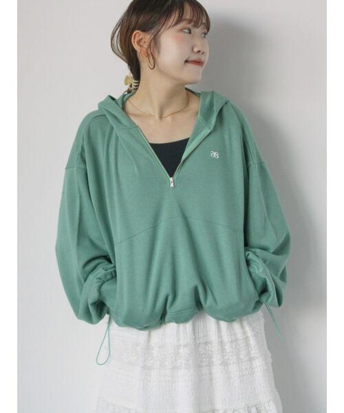 ehka sopo（エヘカソポ）の「ハーフジップショート丈パーカー（Tシャツ/カットソー・レディース・ラベンダー/キナリ/オフホワイト/グリーン・F）」の15枚目の写真