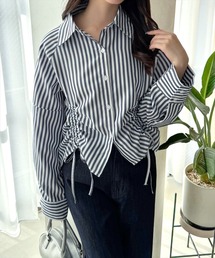 CLEAR BASIC | 裾ドロストストライプシャツ [着回し力万能 大人ガーリー ]≪≪SS新作≫(シャツ/ブラウス)