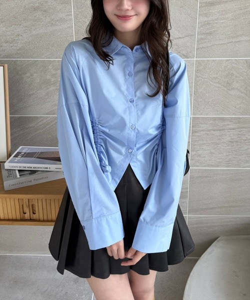 CLEAR BASIC（クリアベーシック）の「裾ドロストストライプシャツ [着回し力万能 大人ガーリー ]≪CLEAR BASIC≫（シャツ/ブラウス・レディース・サックスブルー/オフホワイト/ブルー系その他・F）」の3枚目の写真