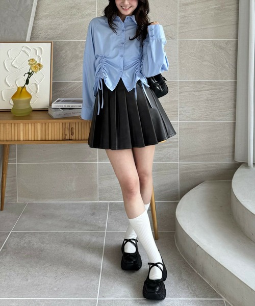 CLEAR BASIC（クリアベーシック）の「裾ドロストストライプシャツ [着回し力万能 大人ガーリー ]≪CLEAR BASIC≫（シャツ/ブラウス・レディース・サックスブルー/オフホワイト/ブルー系その他・F）」の6枚目の写真