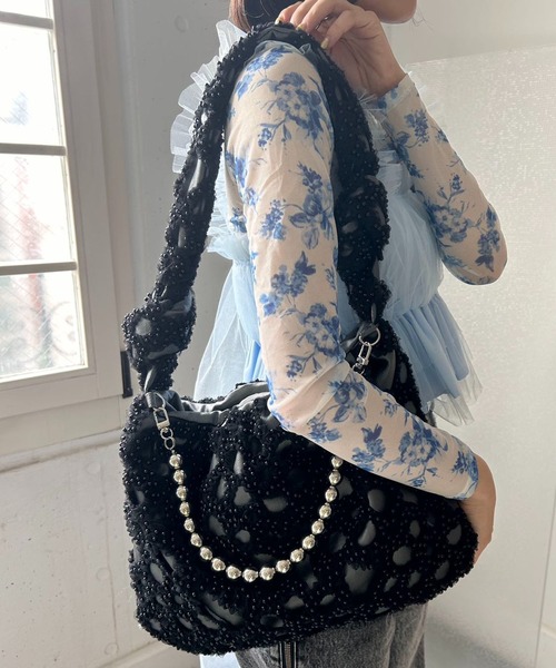 Casselini(キャセリーニ)の「Casselini(キャセリーニ)デコレーションパールバッグ(ショルダーバッグ・レディース・ブラック/アイボリー・FREE)」の14枚目の写真