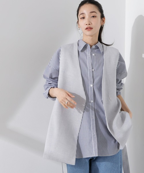 NANO universe（ナノユニバース）の「多機能素材ジレ(セットアップ可)（ノーカラージャケット・レディース・ライトグレー/ダークネイビー/ベージュ・FREE）」の4枚目の写真