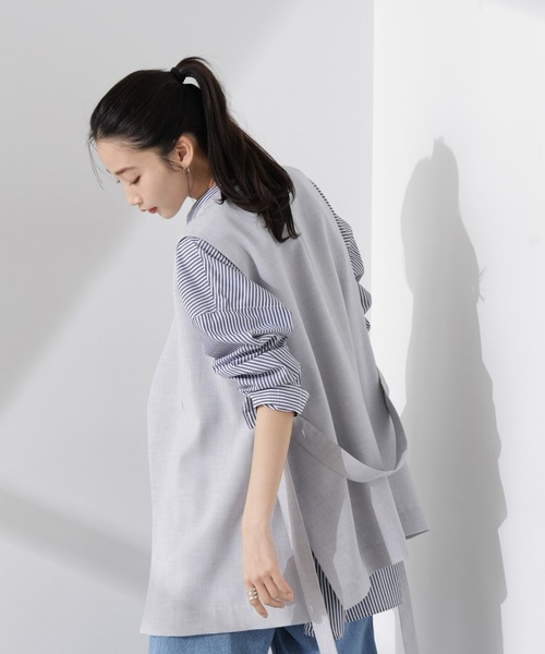 NANO universe（ナノユニバース）の「多機能素材ジレ(セットアップ可)（ノーカラージャケット・レディース・ライトグレー/ダークネイビー/ベージュ・FREE）」の5枚目の写真