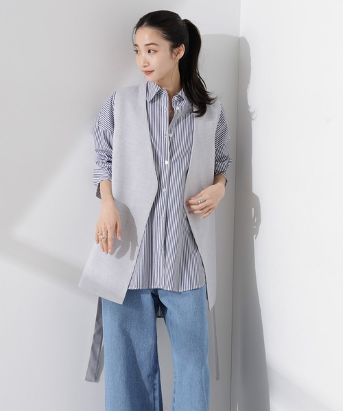 NANO universe（ナノユニバース）の「多機能素材ジレ(セットアップ可)（ノーカラージャケット・レディース・ライトグレー/ダークネイビー/ベージュ・FREE）」の6枚目の写真