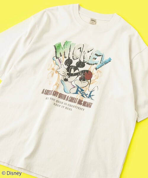 MICKEY MOUSE（ミッキーマウス）の「MICKEY（ミッキー）/ヴィンテージライクTシャツ（Tシャツ/カットソー・メンズ・その他2/その他1/ダークグレー/オフホワイト・S/M/L/XL）」の3枚目の写真