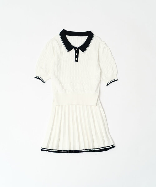 OLIVE des OLIVE(オリーブデオリーブ)の「ニットプリーツスカート(スカート・レディース・イエロー/ネイビー/オフホワイト/トップグレー・FREE)」の5枚目の写真